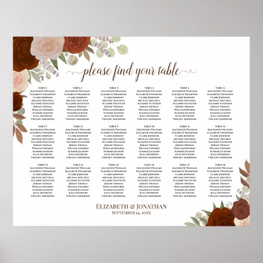 18 Tabelle Rustikale Rose Herbst Hochzeitstabelle Poster (Vorne)