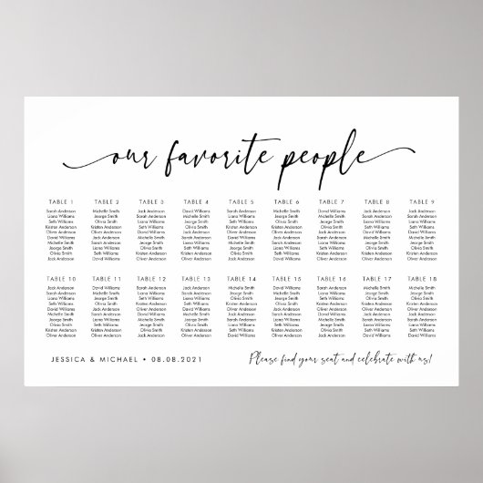 18 Tabellen Unsere Lieblings-Sitzplan Poster (Vorne)