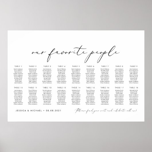 18 Tabellen Unsere Lieblings-Sitzplan Poster (Vorne)