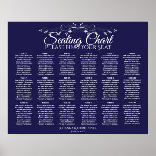 18 Table Elegant Navy Blue Wedding Seating Chart Poster