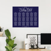 18 Table Elegant Navy Blue Wedding Seating Chart Poster (Heimbüro)