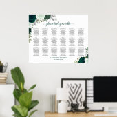 18 Table Emerald Rose Boho Wedding Seating Chart Poster (Heimbüro)