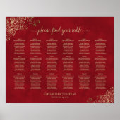 18 Table Gold Frills auf Red Wedding Seating Chart Poster (Vorne)