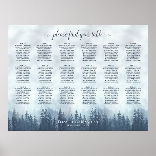 18 Tafelblau-Pinien Hochzeitsdiagramm Poster (Vorne)