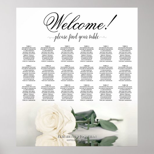 18 Tafelschmuck für Hochzeitssitze in weißer Rose Poster (Vorne)