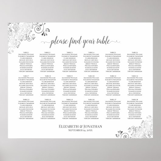 18 Tafelweiße Hochzeitssatteltafel Silber Frills Poster (Vorne)
