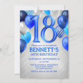 18. Teen Boy Blue Geburtstag Einladung (Vorderseite)