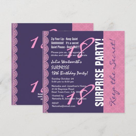 18. TEEN ÜBERRASCHUNG Geburtstag für sie mit Lace  Einladung (Vorne/Hinten)