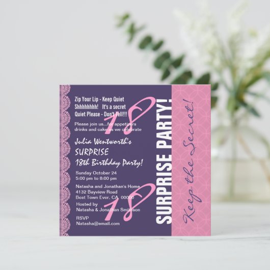 18. TEEN ÜBERRASCHUNG Geburtstag für sie mit Lace  Einladung (Stehend Vorderseite)