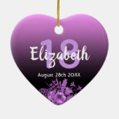 18 th birthday purple black floral name keramik ornament (Hinten)