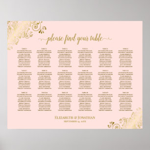 18-Tisch-Hochzeits-Sitzplan Blush Pink & Gold Poster