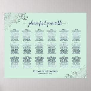 18 Tisch Hochzeitskarte Minze Green & Navy Poster