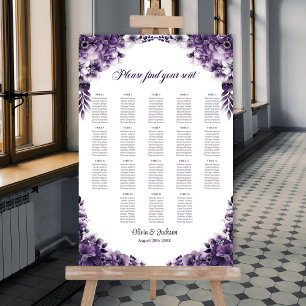 18-Tisch-Lila-Blumen-Hochzeits-Sitzplan Poster