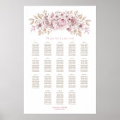 18-Tisch-Rosa-Blumen-Hochzeits-Sitzplan Poster (Vorne)