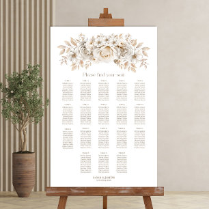 18-Tisch-Weiße-Floral-Hochzeits-Sitzplan Poster