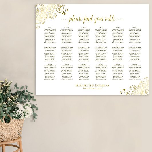 18 Tischdecken für Hochzeitssitze - Weiße und gold Poster