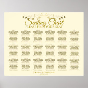 18 Tische Gold- und Creme-einfaches Hochzeits-Sitz Poster