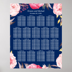 18 Tische Rosa Blumenkreide Hochzeitstabelle Poster