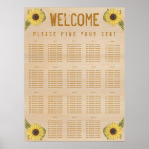 18 Tische Sitzplan Rustikales Holz Sonnenblume Poster
