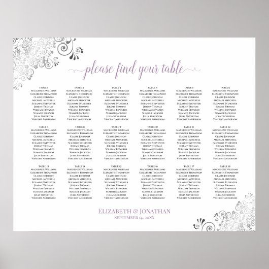 18 Tischlacy White Wedding Seating Chart Lavender Poster (Vorne)