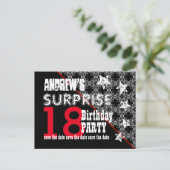 18. Überraschung Geburtstag Save the Date Diagonal Ankündigungspostkarte (Stehend Vorderseite)