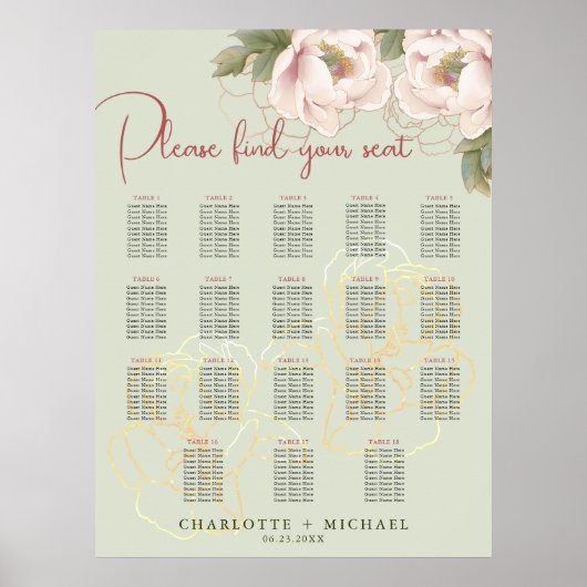 18 Übersicht über die Hochzeitssitze der Tabelle u Poster (Vorne)