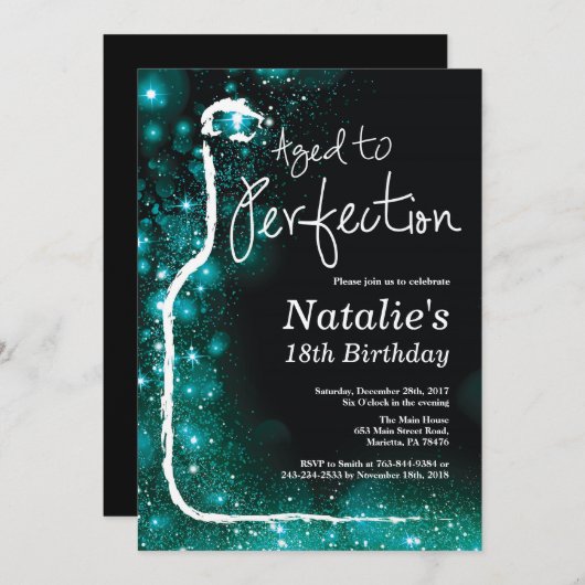 18. Wein Geburtstag Aquamarin Einladung (Vorne/Hinten)