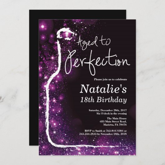 18. Wein Geburtstag Lila Einladung (Vorne/Hinten)