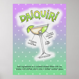 18" x 24" PLAKAT - DAIQUIRI-REZEPT COCKTAIL-KUNST