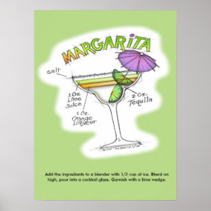 18" X 24" POSTER - MARGARITA-REZEPT COCKTAIL-KUNST