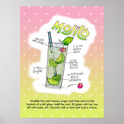 18" X 24" POSTER - MOJITO RECIPE COCKTAIL ART (Vorne)