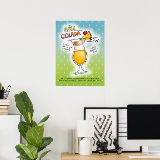 18" X 24" POSTER - PINA COLADA RECIPE COCKTAIL ART (Heimbüro)