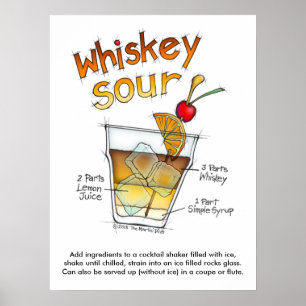18" x 24" POSTER, WHISKEY SOUR RECIPE COCKTAIL ART Poster