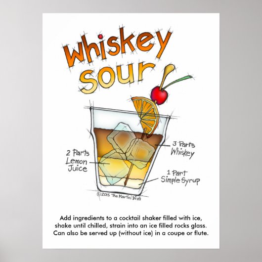 18" x 24" POSTER, WHISKEY SOUR RECIPE COCKTAIL ART Poster (Vorne)