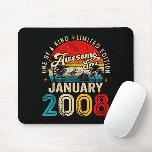 18 Years Old Awesome Since January 2008 18th Birth Mousepad (Mit Mouse)