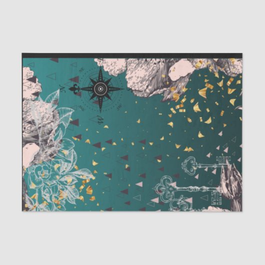 18lb Tissue Paper Dark Aquamarin Ombré Blumendecou Seidenpapier (Vorderseite)