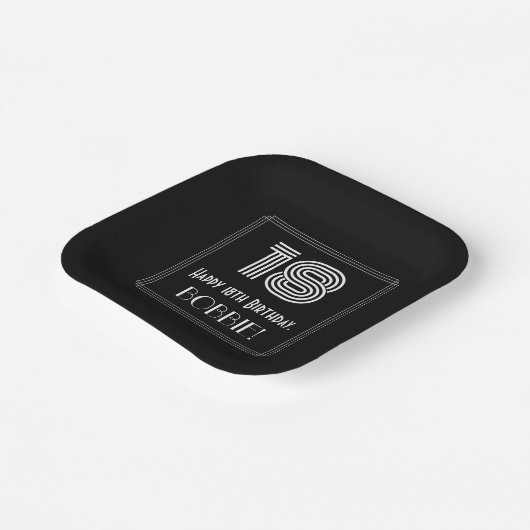 18th Birthday — Art Deco Inspired Look “18” + Name Pappteller (Gewinkelt)