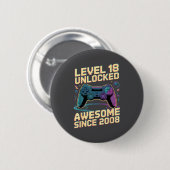 18th Birthday Boy Gift Level 18 Gamer 2008 18 Year Button (Vorne & Hinten)