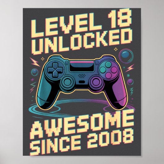 18th Birthday Boy Gift Level 18 Gamer 2008 18 Year Poster (Vorne)