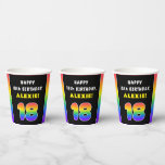 18th Birthday: Colorful Rainbow # 18, Custom Name Pappbecher<br><div class="desc">This joyful and fun birthday-themed paper cup design features the number “18“ with a vibrant multicolored rainbow spectrum inspired gradient pattern, along with the message “HAPPY 18th BIRTHDAY, ”, and a personalized recipient name. Cheerful paper cups like this might be fun to use at a party being held for somebody...</div>