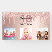 18th birthday custom photo rose gold pink glitter banner (Horizontal)