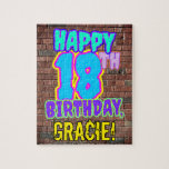 18th Birthday Fun, Urban Graffiti Puzzle<br><div class="desc">This fun birthday puzzle design feature the message "HAPPY 18TH BIRTHDAY", having a colorful, vibrant, graffiti and urban street art art inspirred look, addiert to a custom recipient name. Die Background Feature hat pattern inspirred by the look of a brick wall. Zum Spaß: customizable birthday puzzle like this might be...</div>