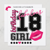 18th birthday girl Einladungs Karten, pink Kiss Einladung (Vorne/Hinten)