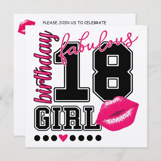 18th birthday girl Einladungs Karten, pink Kiss Einladung (Vorne/Hinten)