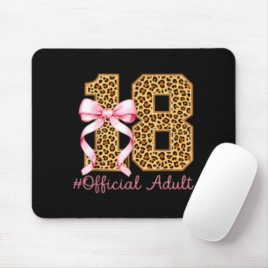 18th Birthday Girl Nk Coquette Bow Leopard 18 Year Mousepad (Mit Mouse)