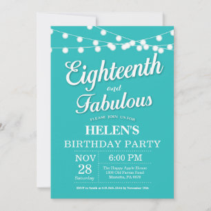 18th Birthday Invitation Aqua Turquoise Fabulous Einladung