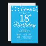18th Birthday Invitation Blue Einladung<br><div class="desc">18th Birthday Invitation with String Lights. Blue Background. Men or Women Lady Elegant bday Invite. 13th 15th 16th 18th 20th 21st 30th 40th 50th 60th 70th 80th 90th 100th,  Any age. For further customization,  please click the "Customize it" button and use our design tool to modify this template.</div>