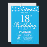 18th Birthday Invitation Blue Einladung<br><div class="desc">18th Birthday Invitation with String Lights. Blue Background. Men or Women Lady Elegant bday Invite. 13th 15th 16th 18th 20th 21st 30th 40th 50th 60th 70th 80th 90th 100th,  Any age. For further customization,  please click the "Customize it" button and use our design tool to modify this template.</div>