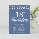 18th Birthday Invitation Blue Einladung (Stehend Vorderseite)