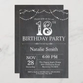 18th Birthday Invitation Chalkboard String Lights Einladung (Vorne/Hinten)